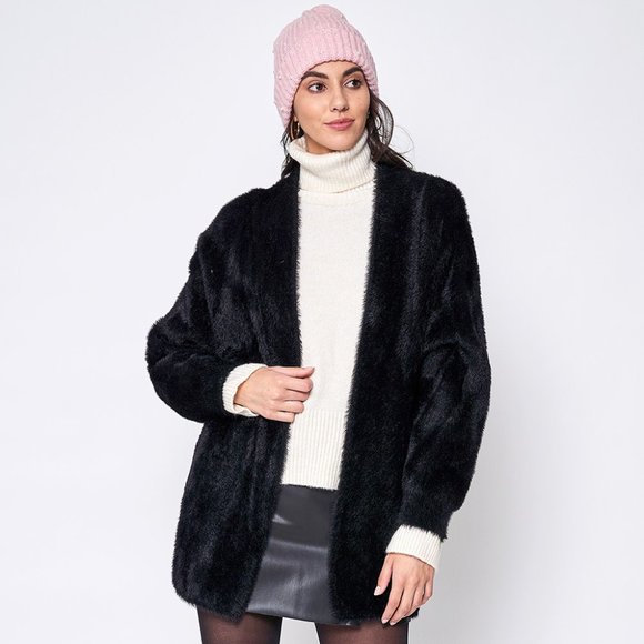 Fuzzy Open Front Knit Cardigan - Picture 2 of 3